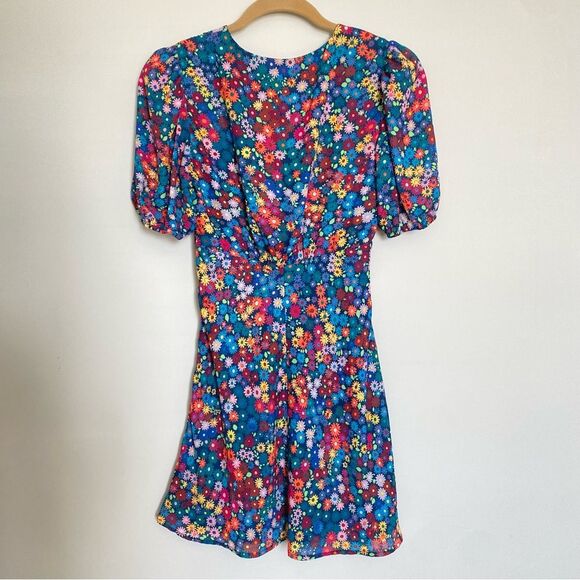 Staud Milla Floral Mini Dress Short Puff Sleeve V Neck Size 0 - Picture 6 of 12